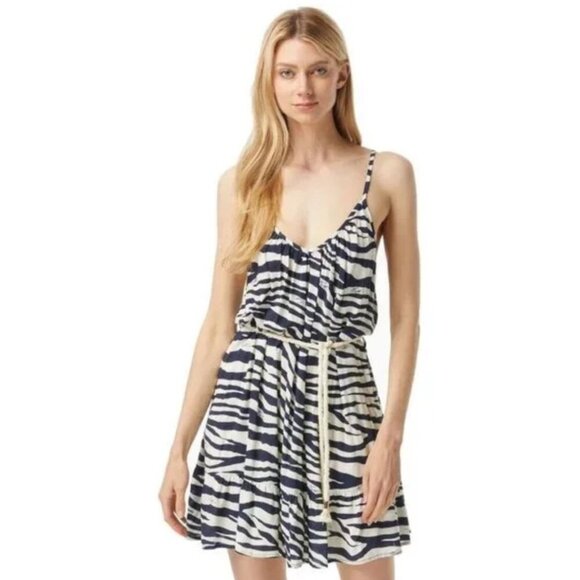 Michael Kors Zebra Print Belted Cover-Up Dress Navy White Size Large NWT - Picture 1 of 11